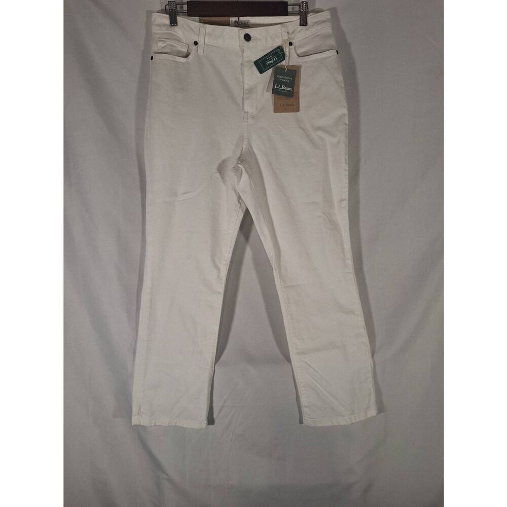 L.L. Bean True‎ Shape High Rise Slim Leg White Jeans Size 14 NEW